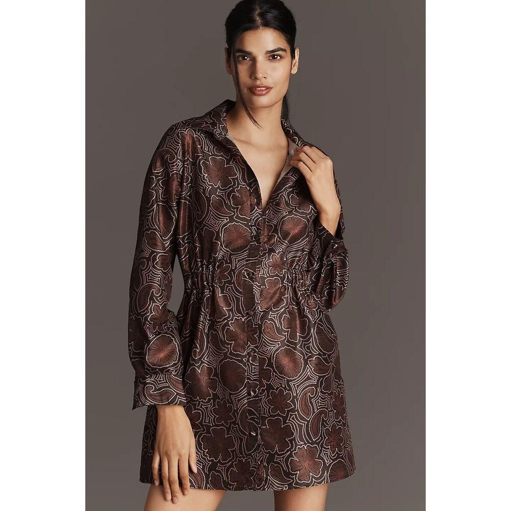 Hutch Anja Long-Sleeve Mini Shirt Dress Women's XL Black Brown Sophisticated